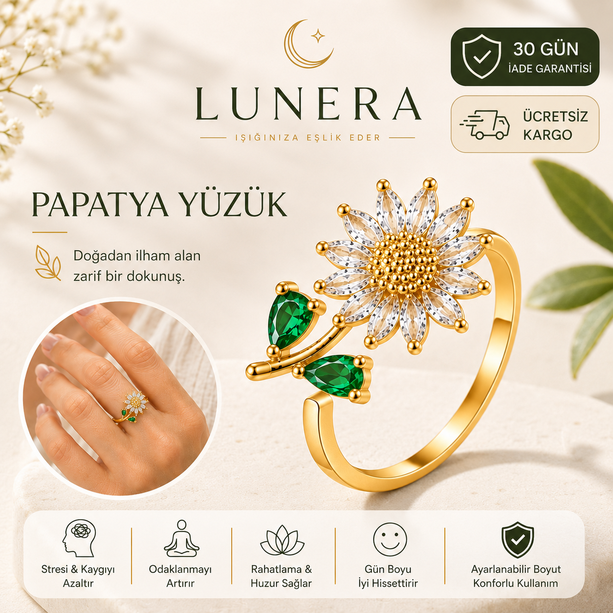 Lunera™ Anksiyete-Stres Önleyici Yüzükler (Ayarlanabilir Boyut)